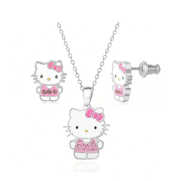Hello Kitty 3-Piece Rhinestone Necklace Set Silver Charm Pendant - Picture 1 of 3